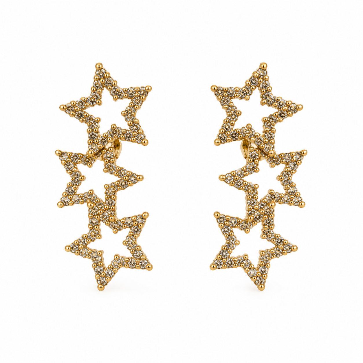 Boucles d'Oreilles Triple Étoiles Dorées - ModeAccess