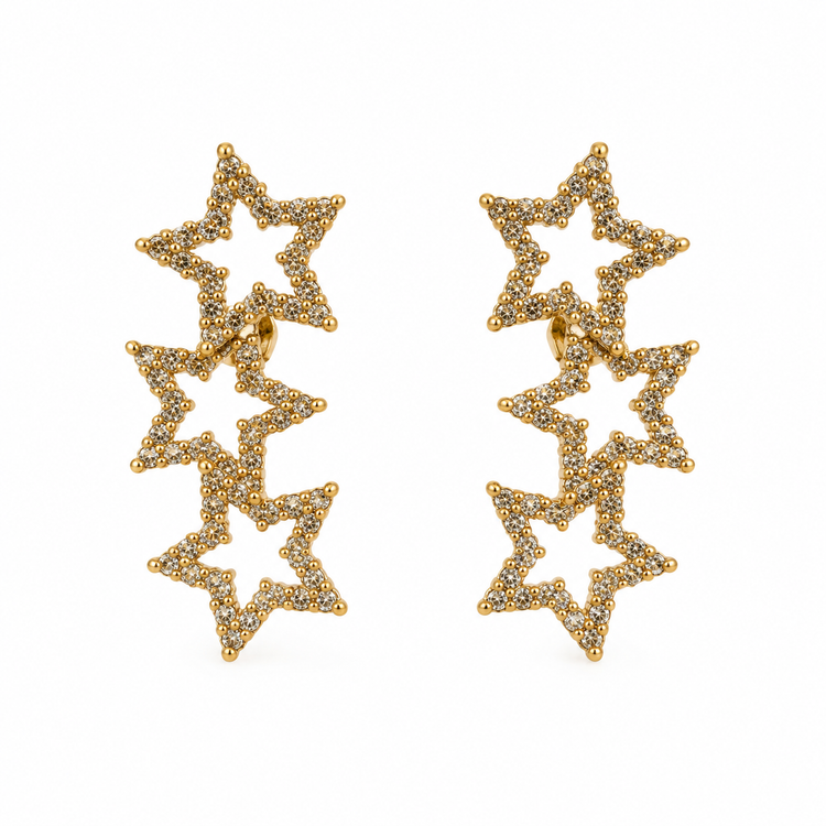 Boucles d'Oreilles Triple Étoiles Dorées - ModeAccess