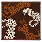 Foulard Carré Imprimé Léopards Silhouette Frangé Noir Camel - ModeAccess