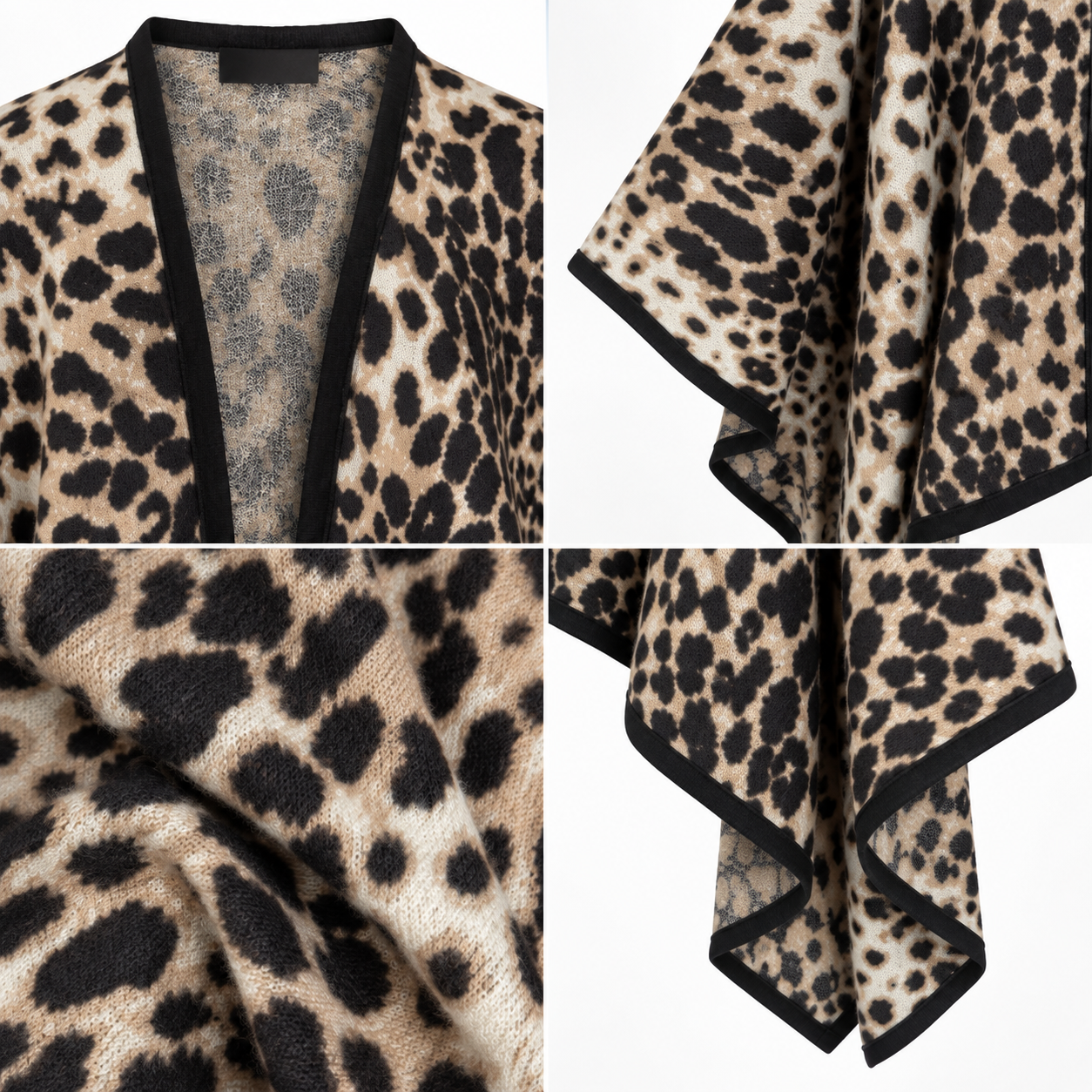 Cape Poncho Imprimé Léopard Beige Noir - ModeAccess