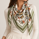 Foulard Carré Floral Crème Kaki - ModeAccess