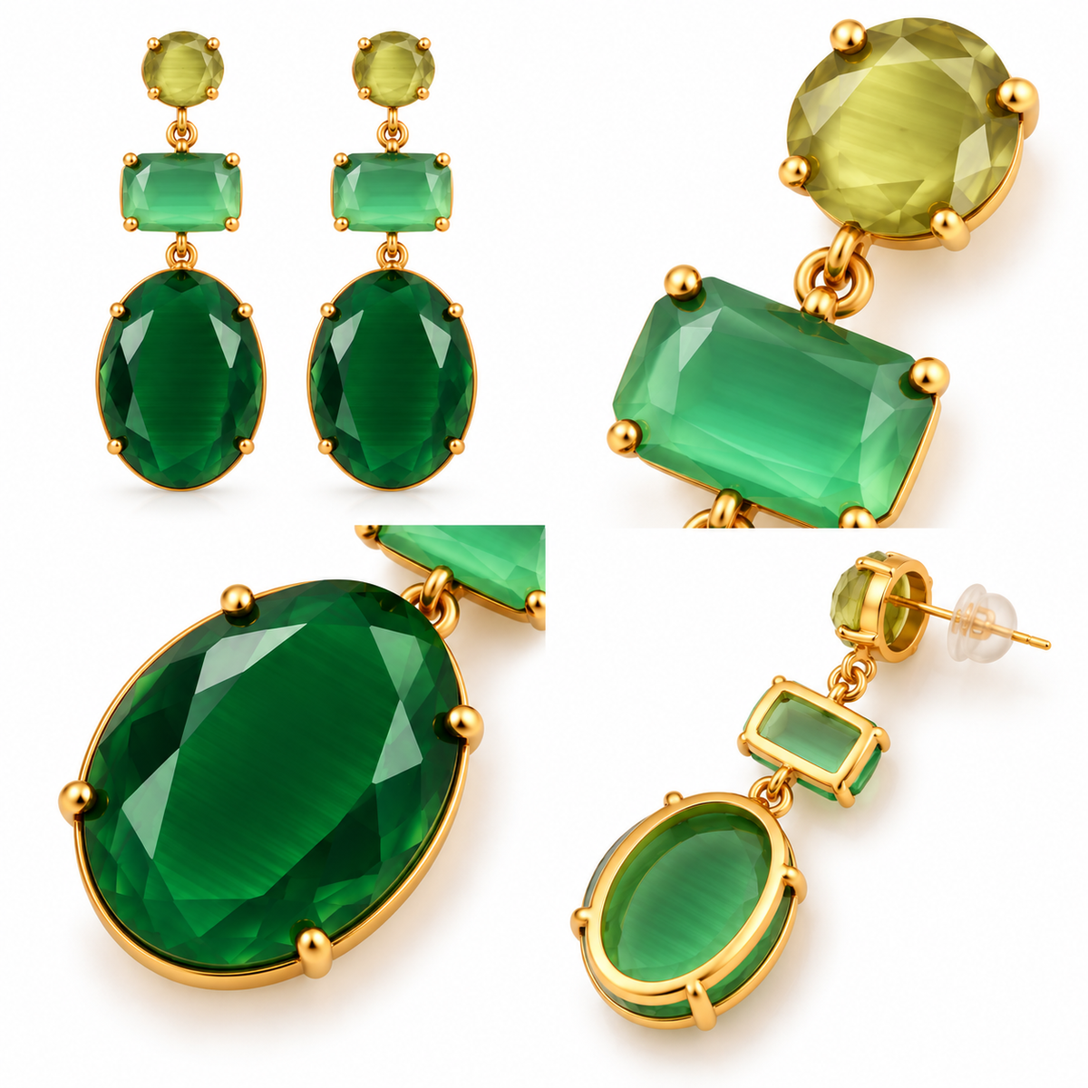 Boucles d’Oreilles Pendantes Trio Facetté Ovale - ModeAccess