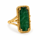 Bague Pierre Verte Cadre Doré Martelé - ModeAccess