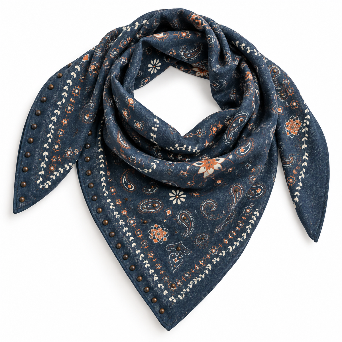 Foulard Carré Paisley Clous 90x90 Bleu Marine - ModeAccess