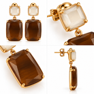 Boucles d’Oreilles Pendantes Rectangles Verre Facetté - ModeAccess - Détails chocolat et ivoire