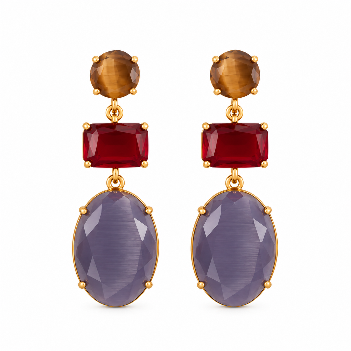 Boucles d’Oreilles Pendantes Trio Facetté Ovale - ModeAccess