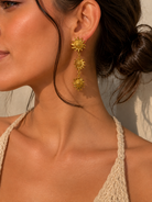 Boucles d'Oreilles Pendantes Triple Tournesol Doré en Cascade - ModeAccess