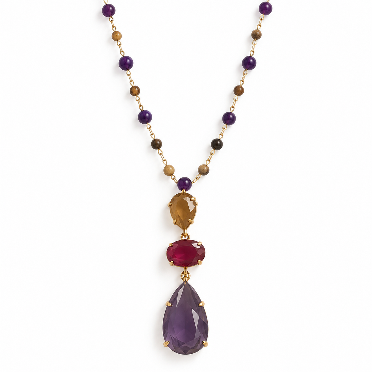 Collier Sautoir Perles Trio Gouttes Facettées - ModeAccess