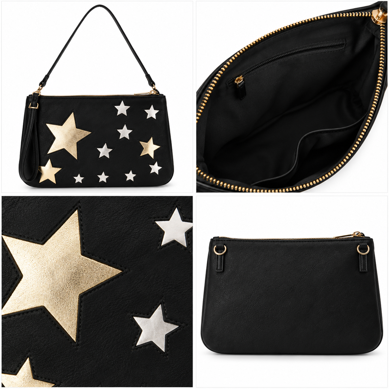 Pochette Étoiles Dorées Noir - ModeAccess