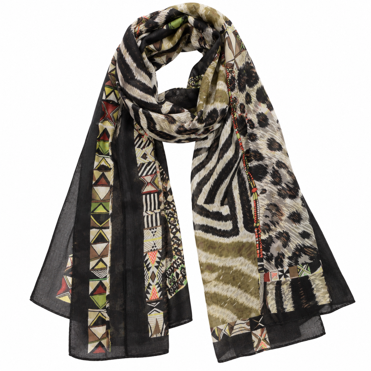 Foulard Imprimé Léopard Zèbre Ethnique Noir Détail - ModeAccess