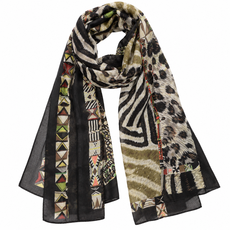 Foulard Imprimé Léopard Zèbre Ethnique Noir Détail - ModeAccess