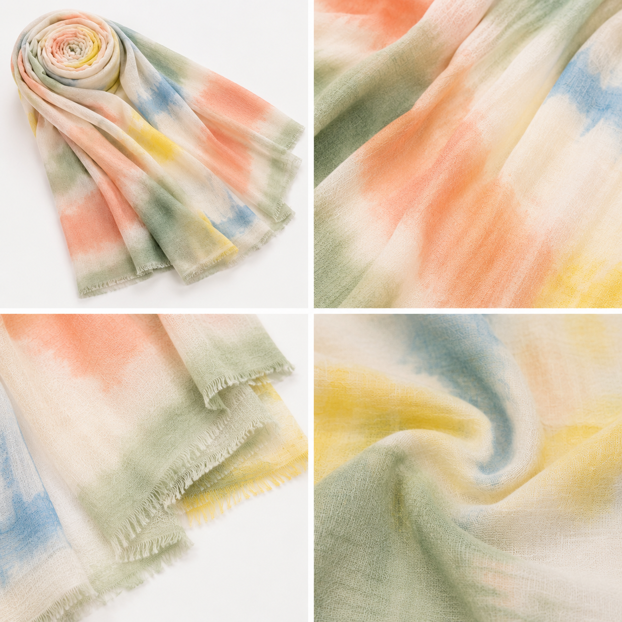 Foulard Léger Tie-Dye Pastel Multicolore Franges - ModeAccess