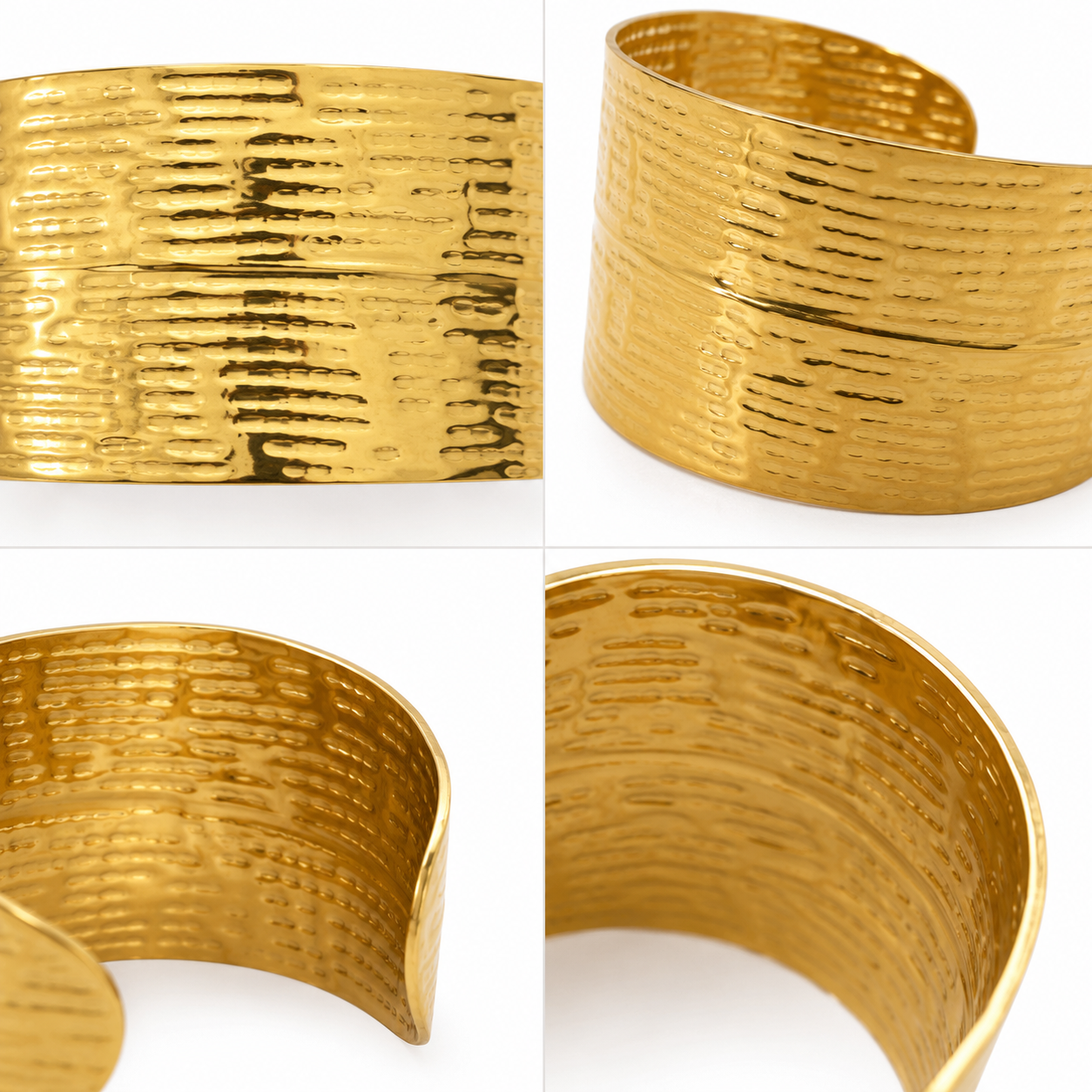 Bracelet Manchette Large Dorée Texturée Martelée Ouverte - ModeAccess