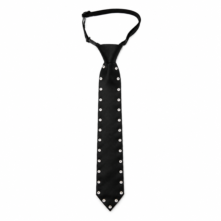 Cravate Noire Strass Clip Ajustable