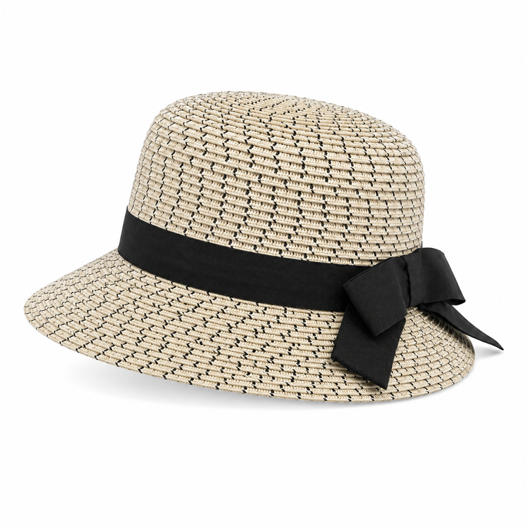 Chapeau Cloche Bucket Tressé Bicolore Ruban
