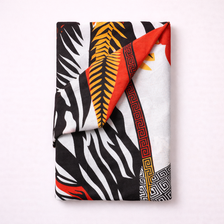 Foulard Tropical Bordure Graphique Multicolore