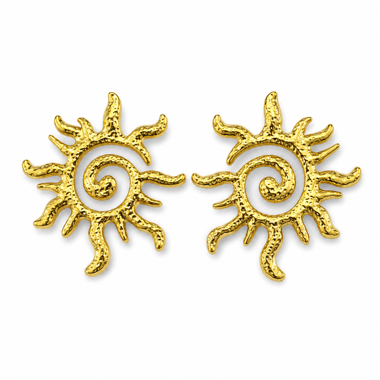 Boucles d'Oreilles Soleil Spirale Doré Martelé - ModeAccess
