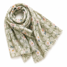 Foulard Floral Marguerites Fond Vert Sauge Pois Franges - ModeAccess