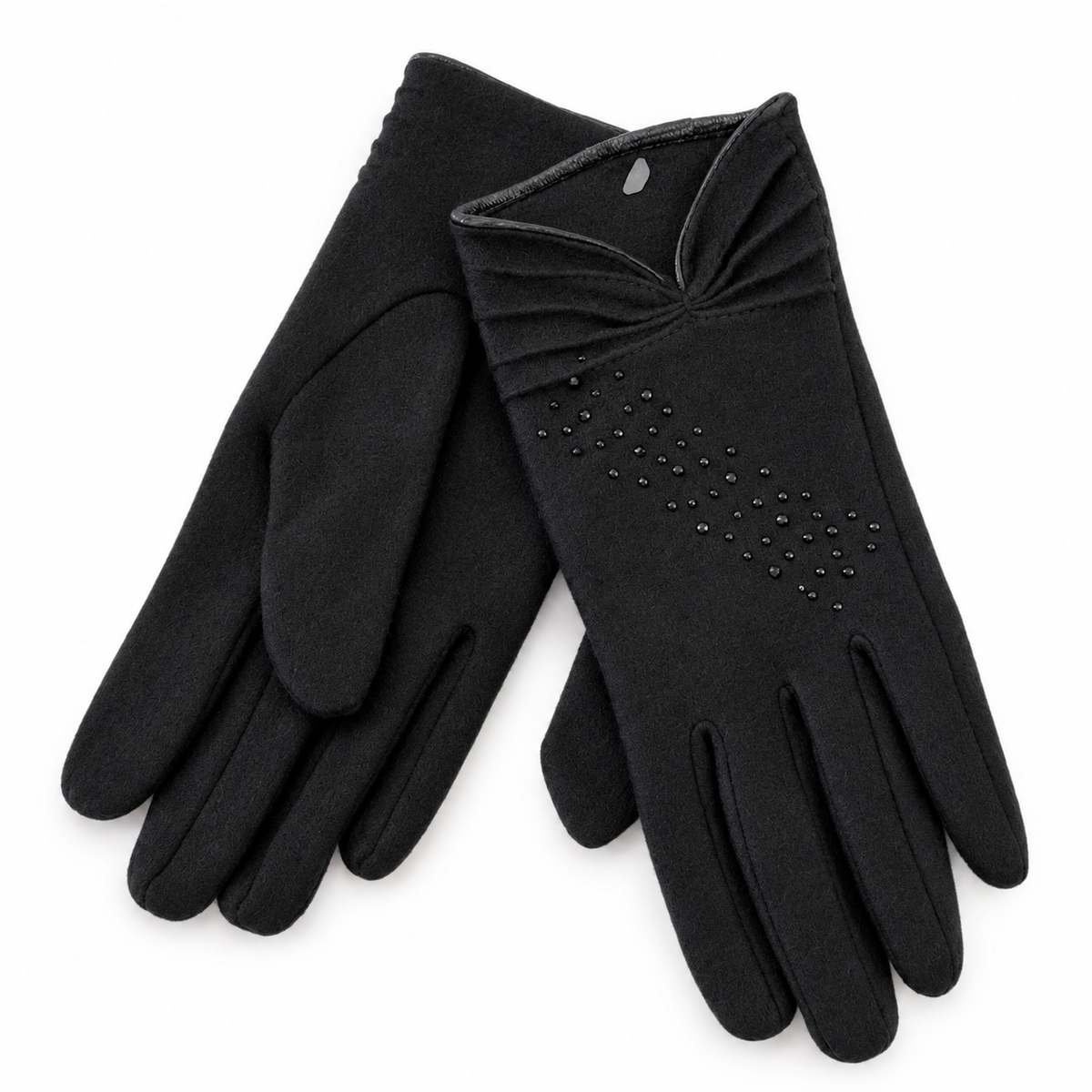 Gants Laine Strass Nœud Noirs - ModeAccess