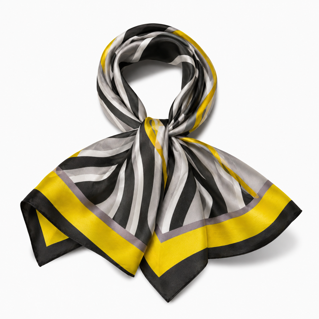 Foulard Carré Satin Rayures Noir Jaune Doré - ModeAccess