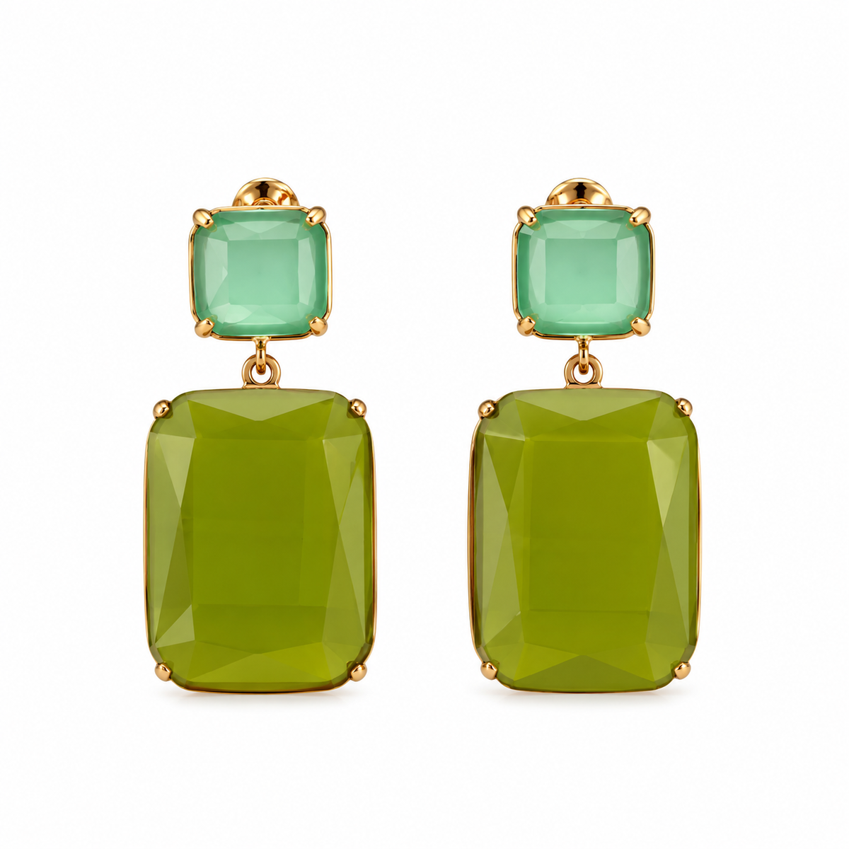 Boucles d’Oreilles Pendantes Rectangles Verre Facetté - ModeAccess - Vert olive et vert menthe