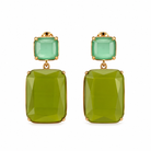 Boucles d’Oreilles Pendantes Rectangles Verre Facetté - ModeAccess - Vert olive et vert menthe