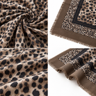 Foulard Carré Imprimé Léopard Frangé Camel Noir Porté - ModeAccess