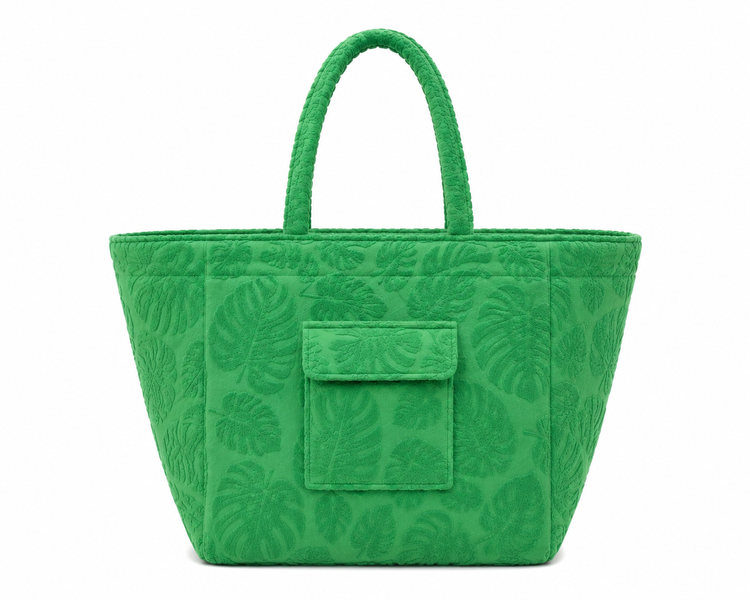 Sac Cabas Matelassé Motif Tropical Vert