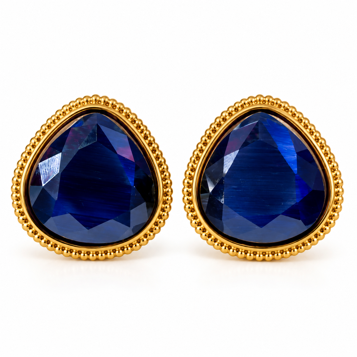 Boucles d’Oreilles Clip Verre Facetté - ModeAccess - Bleu marine