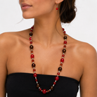 Parure Sautoir Perles Pierre de Verre Rouge Marron Cristaux Ambre Argenté - ModeAccess