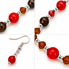 Parure Sautoir Perles Pierre de Verre Rouge Marron Cristaux Ambre Argenté - ModeAccess
