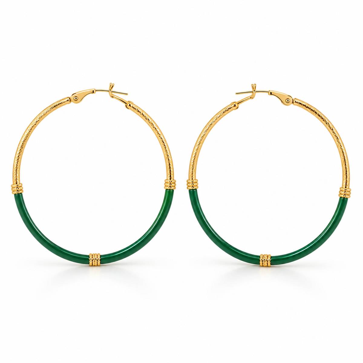 Boucles d'Oreilles Créoles Émail Vert Doré - ModeAccess