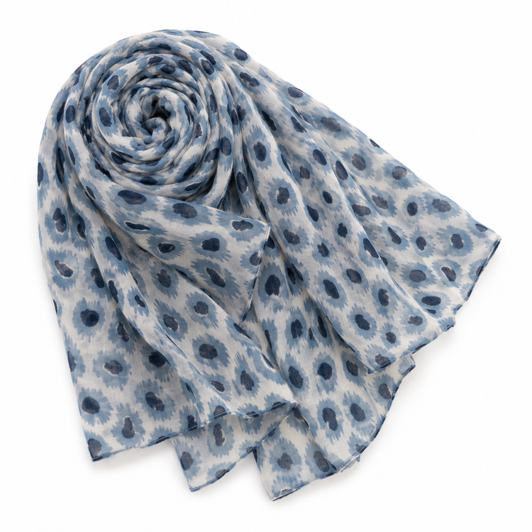 Foulard Léopard Ikat Bleu Marine Polyester - ModeAccess