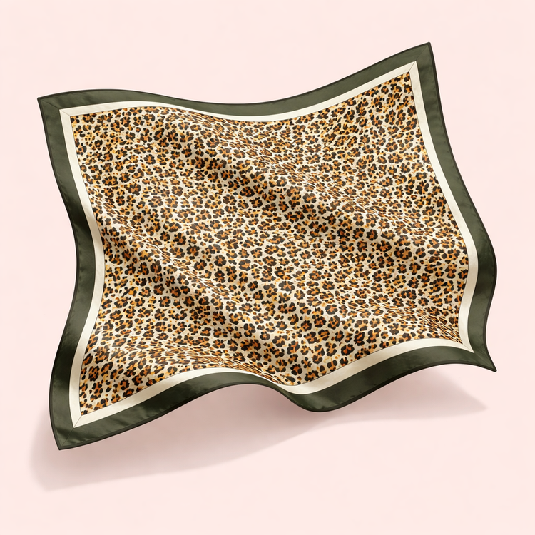 Foulard Imprimé Léopard Bordure Kaki