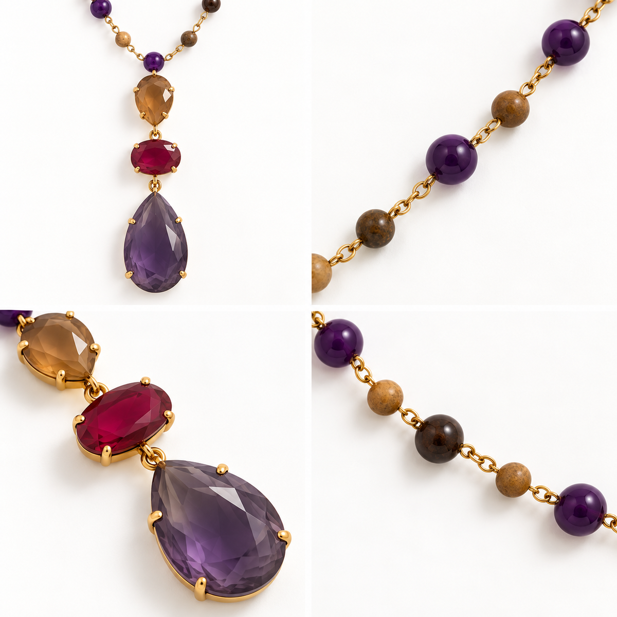Collier Sautoir Perles Trio Gouttes Facettées - ModeAccess