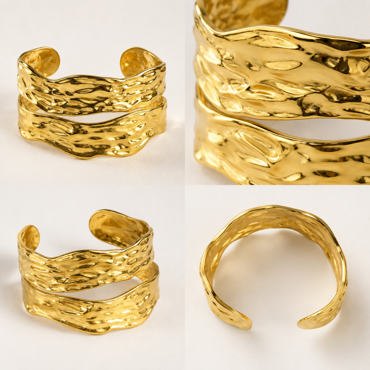 Bracelet Manchette Double Rang Texturé Détail Doré - ModeAccess