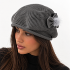 Béret Tricoté Nœud Pompon Gris - ModeAccess