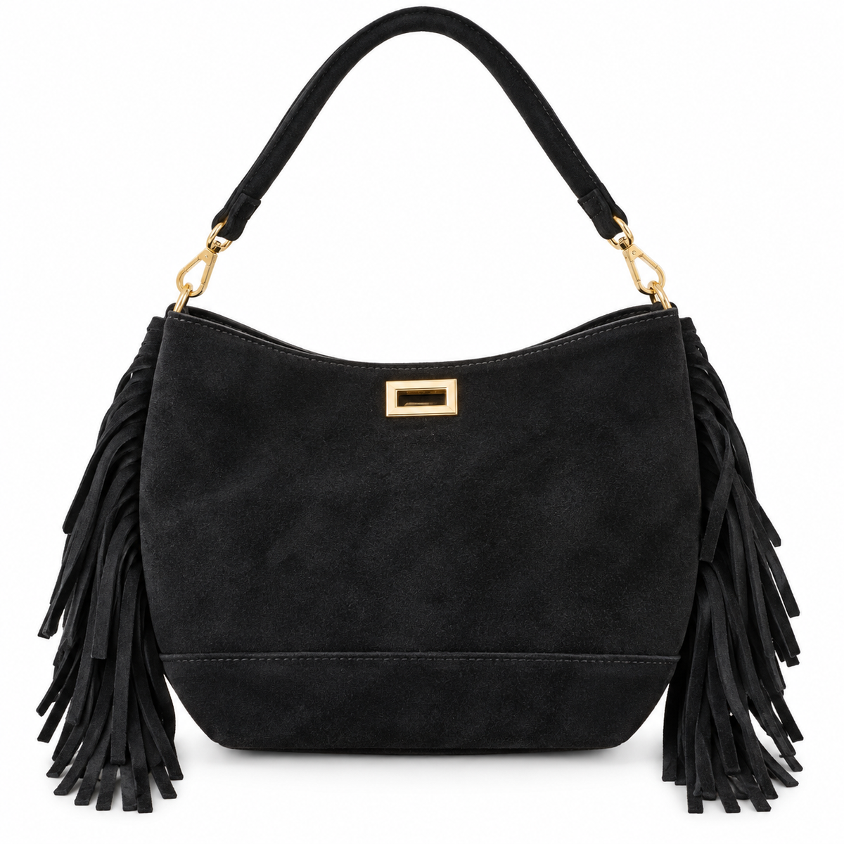 Sac Hobo Cuir Franges Noir - ModeAccess