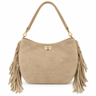 Sac Hobo Cuir Franges Taupe - ModeAccess