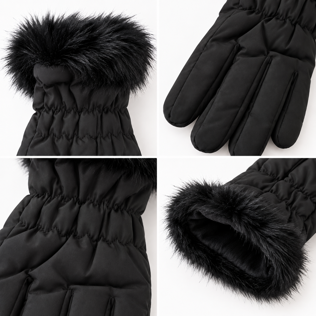 Gants Matelassés Fausse Fourrure Noirs Porté - ModeAccess