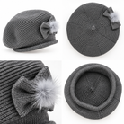 Béret Tricoté Nœud Pompon Gris - ModeAccess