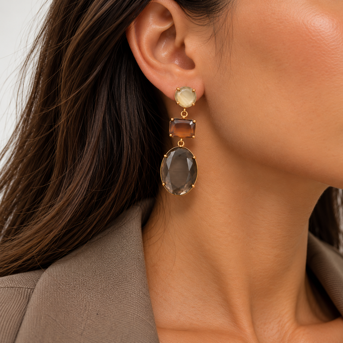 Boucles d’Oreilles Pendantes Trio Facetté Ovale - ModeAccess