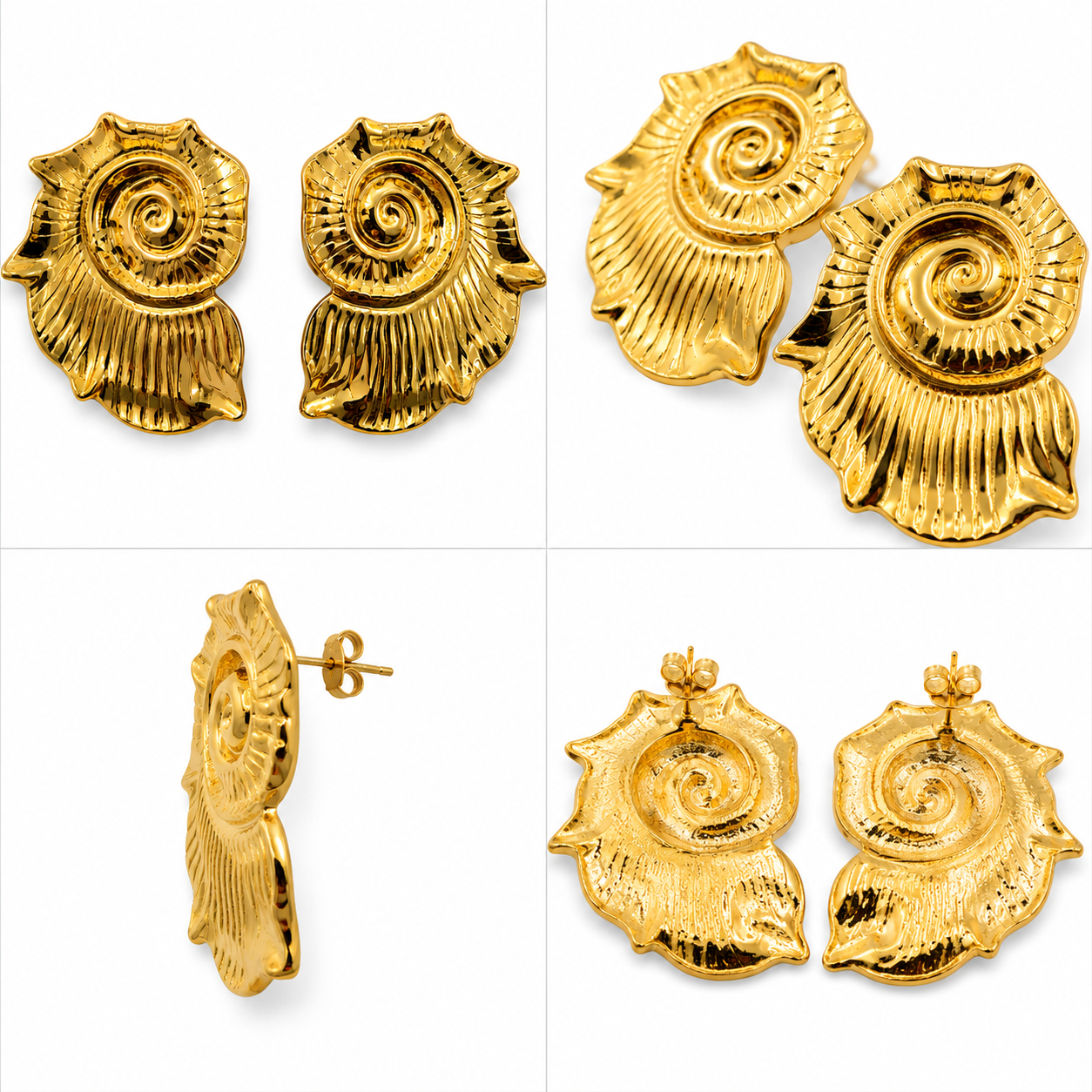 Boucles d'Oreilles Ammonite Spirale Dorée Détail - ModeAccess