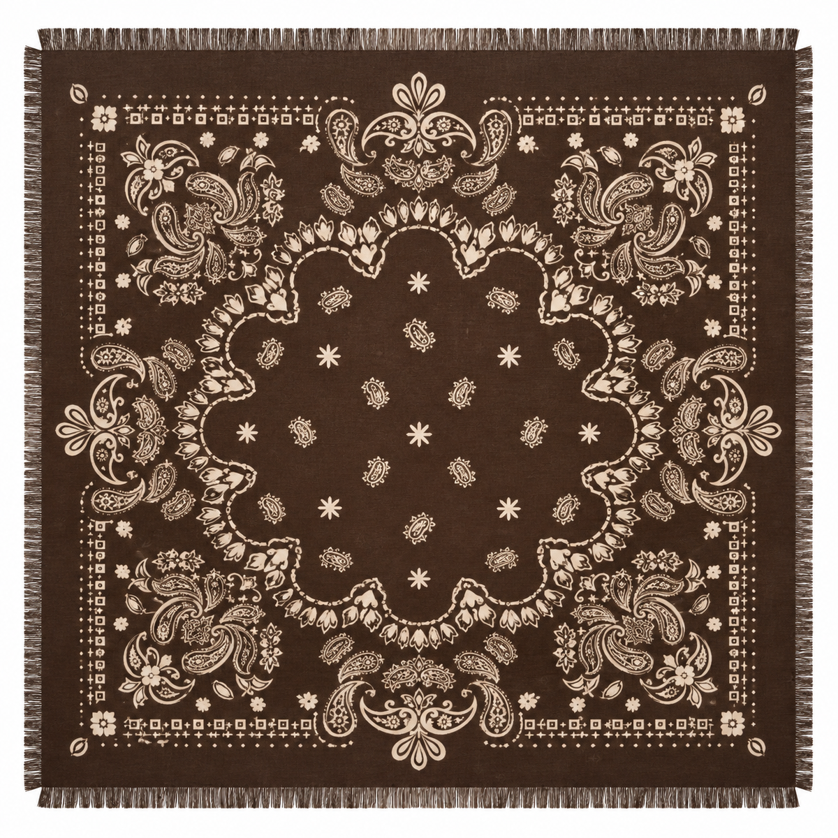 Foulard Carré Imprimé Bandana Paisley Frangé Noir Blanc - ModeAccess