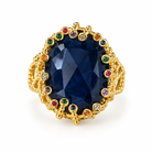 Bague Royale Saphir Bleu Zircons Multicolores Dorée - ModeAccess