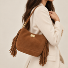 Sac Hobo Cuir Franges Camel - ModeAccess