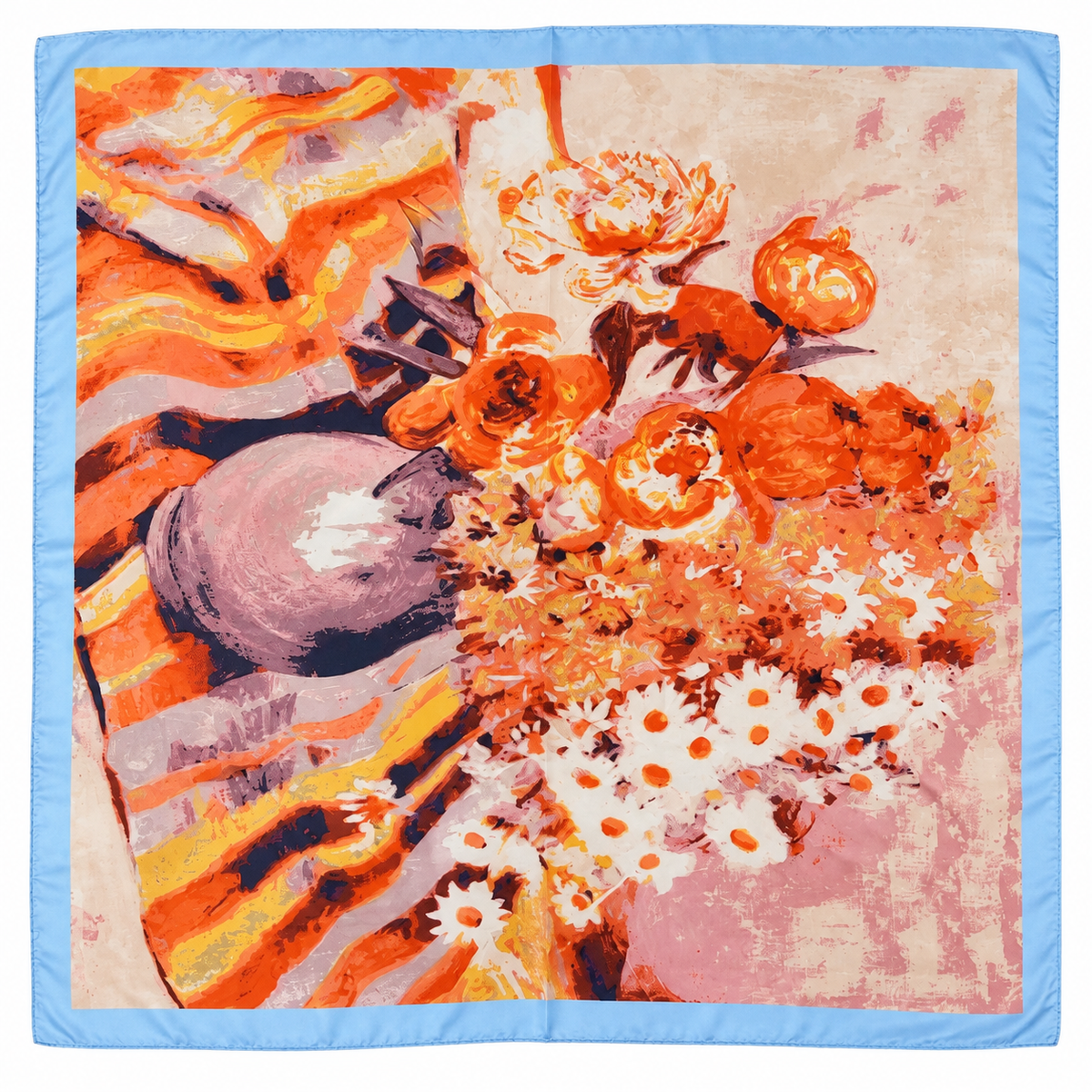 Foulard Carré Floral Orange Bleu - ModeAccess