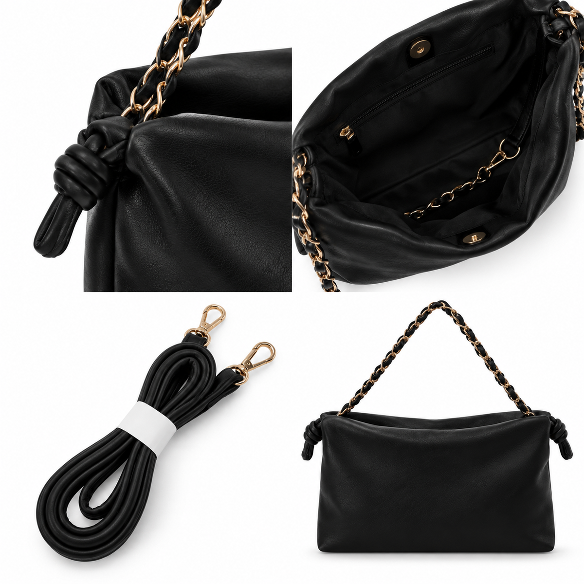 Sac Shoulder Chaîne Tressée Dorée Noir - ModeAccess