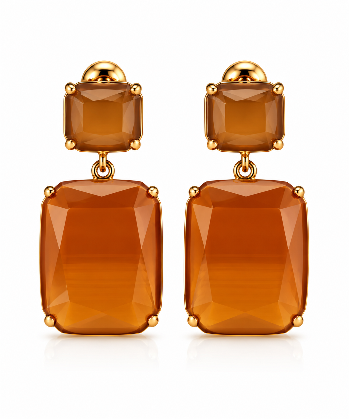 Boucles d’Oreilles Pendantes Rectangles Verre Facetté - ModeAccess - Ambre