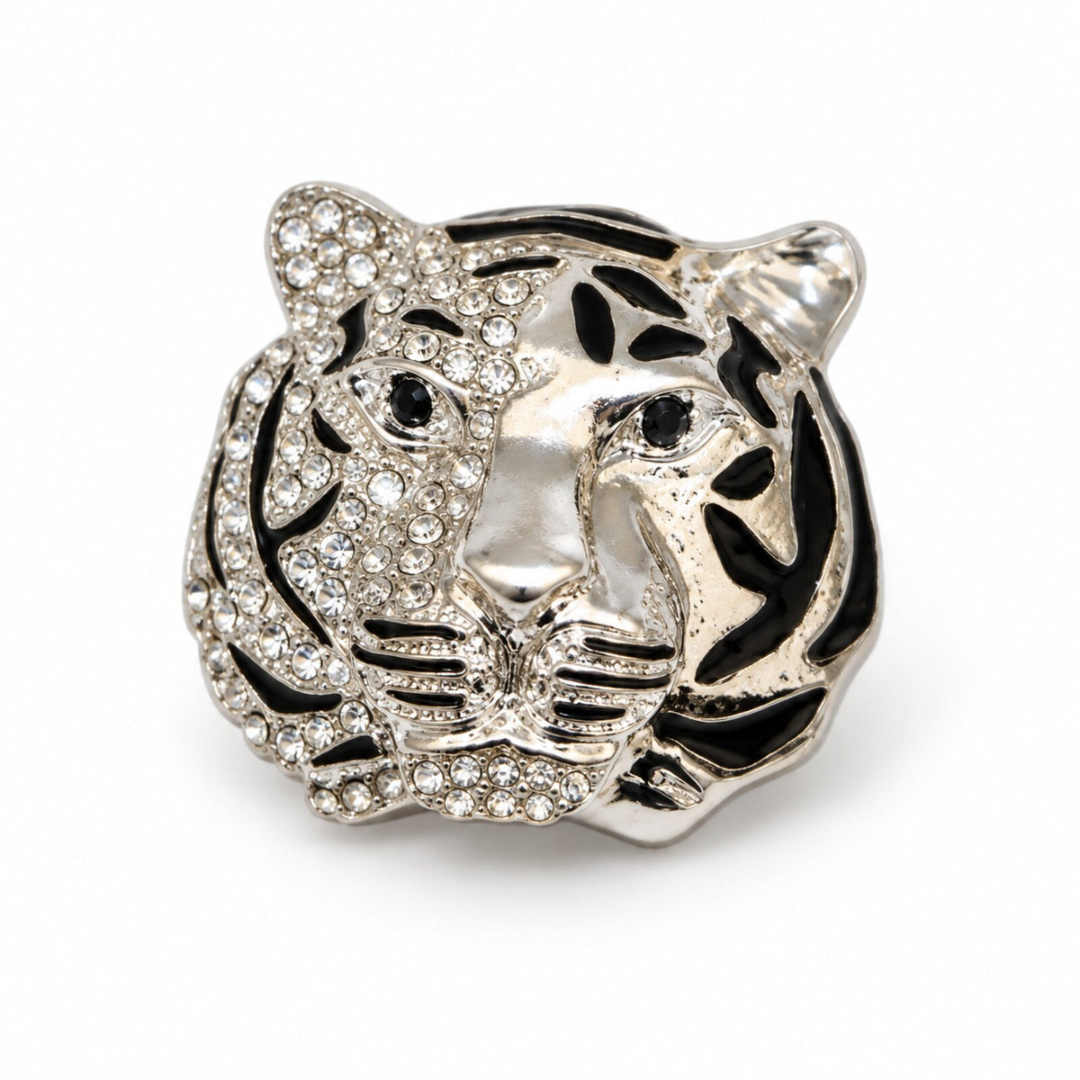 Cache-Bouton Tête de Tigre Strass Émaillée